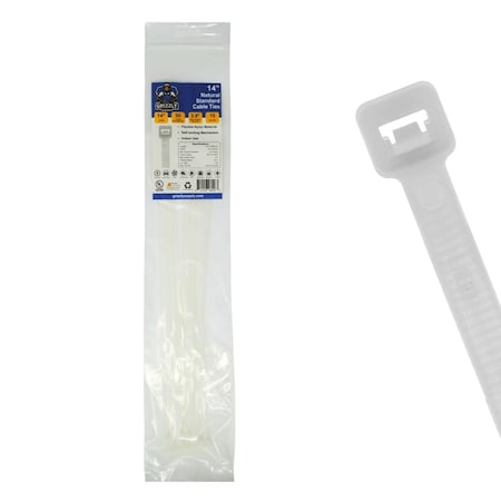 Grizzly Supply Cable Tie, 14 in L, 50 lb Strength, 4.0 in Max Bundle Dia, Nylon 6/6, Natural, 15PK GS-S14-50-9N