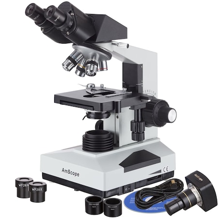 Amscope 40X-2000X Student Binocular Microscope + 5MP Camera B490B-5M