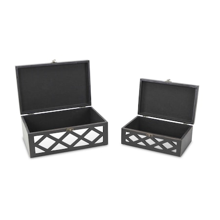 Homeroots Set of Two Black And White Wood And Mirrored Glass Box With Lid, 2PK 489379
