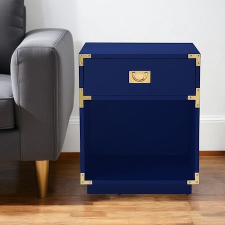 Homeroots 24" Dark Blue Wood Block End Table With Drawer And Shelf 544094