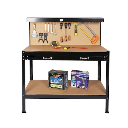 Wrightmaster 45 in. Black Steel Frame Workbench with Drawer & Shelf ZR-28009