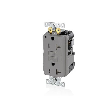 Leviton Self-Test GFCI Receptacle, Lev-Lok, 20 Amp, 125 VAC, 5-20R NEMA MGFT2-GY