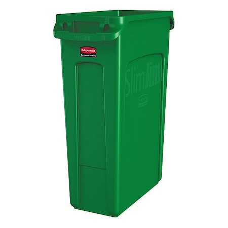 Rubbermaid Commercial Slim Jim 23 gal Rectangular Slim-Profile Plastic Can, Green, None, Plastic, 11 in 1956186