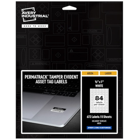 Avery Tamper-Evident Asset Tag Labels, L, PK672 60534