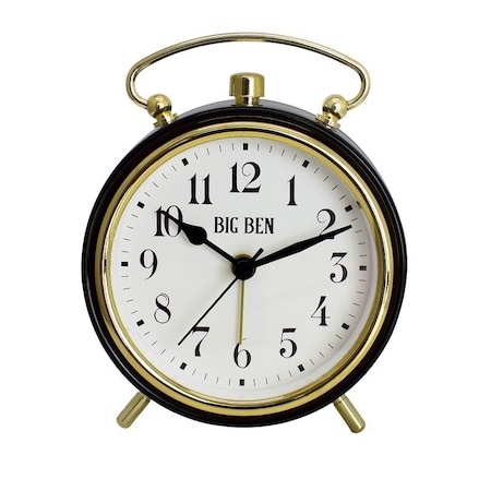 Westclox Classic Top Handle Alarm Clock, AA Battery, Analog Display, Plastic Case, Black/Gold Case 75127