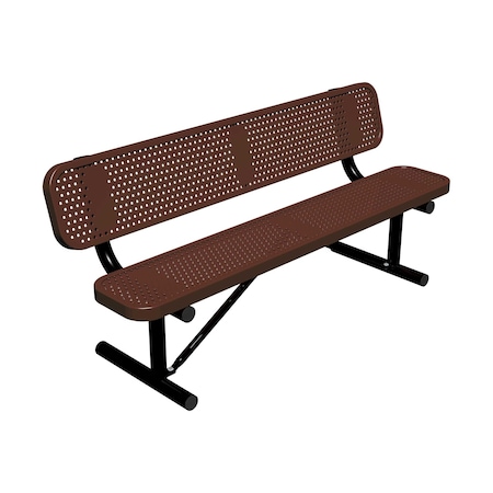 Leisure Craft 6' Standard Bench With Back, Perforated Metal, Portable, Brown B6WBP-PERF-BROWN