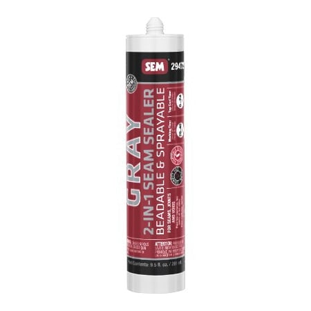 Sem 2-in-1 Seam Sealer, 9.5 oz Tube, Gray, Liquid, 24 hr Curing 29472