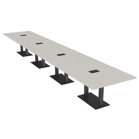 Skutchi Designs Rectangle Conference Table With Power Unit, 48 in W, 240 in L, Ivory HAR-REC-48X240-DOU.BK-K458-EBLK