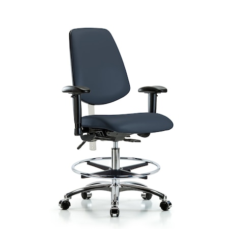 Blue Ridge Ergonomics Clean Room Chair Vin Med Ben Chair, Med, Bk, Nav, CL100, Adjustable Arms, 22" to 29" Height, Vinyl BR-NCR-VMBCH-MB-CR-T1-A1-CF-CC-8582