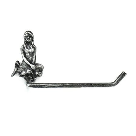 Handcrafted Model Ships 10 in. Antique Silver Cast Iron Mermaid Toilet Paper Holder K-9212-silver