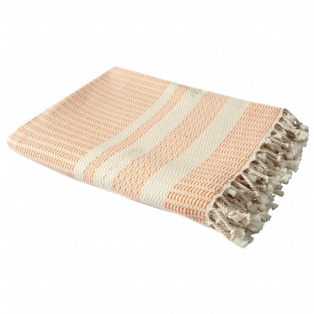 Homeroots 50" X 60" Orange Woven Cotton Striped Throw Blanket with Fringe 516511
