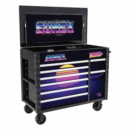 Sunex Synth Retro Designed Juic’d BOX 50 in 7 Drawer Powered Cart - Black 8065PCBKSYNTH
