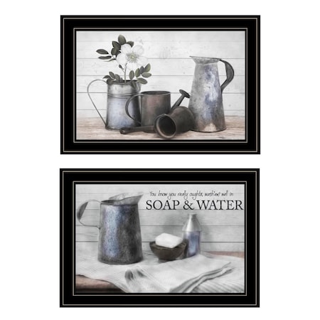 Homeroots Set Of Two Soap or Floral 2 Black Framed Print Bathroom Wall Art, 2PK 405981