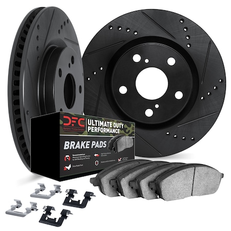 Dynamic Friction Co DFC Brake Rotor Drilled & Slotted - Black- w/Ultimate Duty Brake Pad & HW Kit 8412-42045