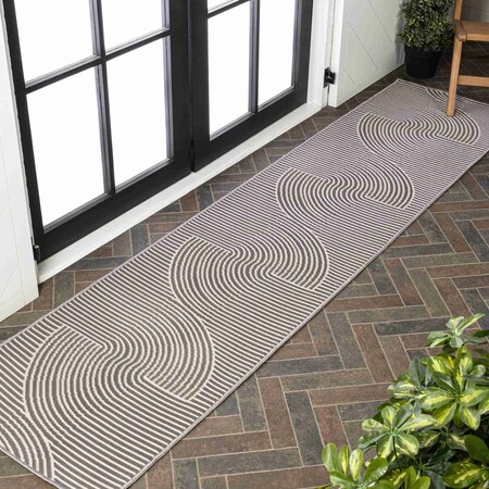 Jonathan Y Arielle Mid-Century Modern Curve Stripe Reversible Washable Dark Gray/Cream 2ft x 8ft Runner Rug SVH109A-28