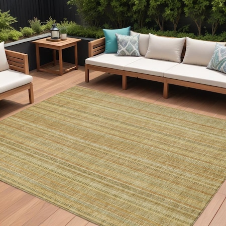 Homeroots 9' X 12' Wheat Gold And Beige Striped Washable Indoor Outdoor Area Rug 616416