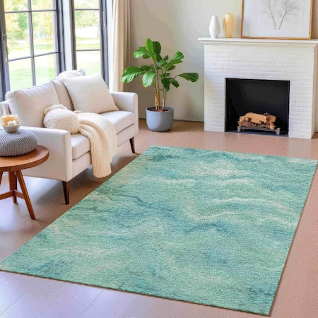 Homeroots 10' X 14' Teal Blue And Ivory Abstract Washable Indoor Outdoor Area Rug 631322