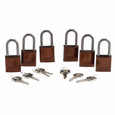 Brady Standard Safety Lockout Aluminum Padlock 1.5 in Aluminum Shackle KA Brown 6PK 123439