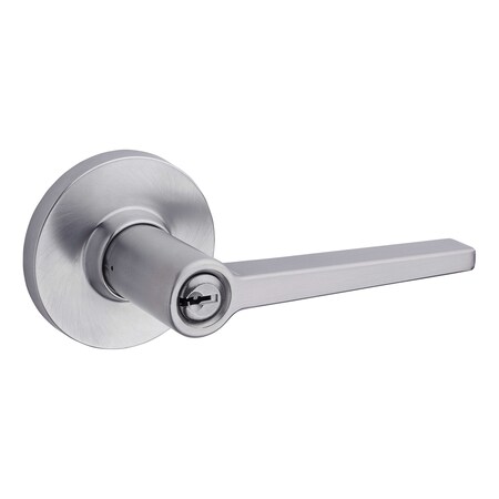 Safelock Daylon Lever with Round Rose Storeroom Lock with 4AL Latch and RCS Strike Satin Chrome Finish SL6500DALRDT-26D