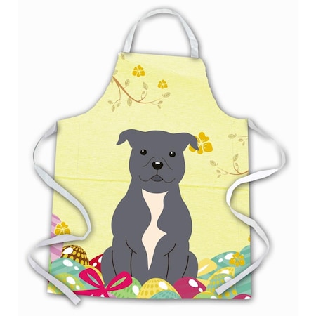 Carolines Treasures Easter Eggs Staffordshire Bull Terrier Blue Apron BB6046APRON
