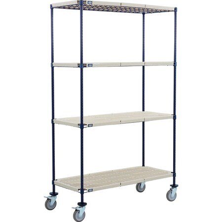 Global Industrial Nexel 4 Shelf Truck, Nexelite, 42"W x 21"D x 80"H, Polyurethane Swivel Casters, 2 Brake B2381933