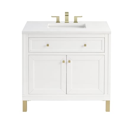 James Martin Vanities Chicago 36 in. Single Vanity, Glossy White, w/ 3 CM White Zeus Silestone Top 503-V36-GW-3WZ