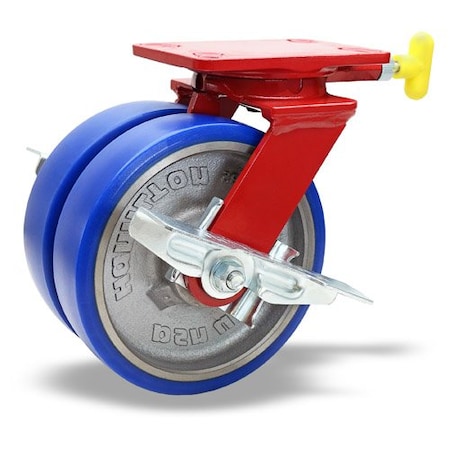 Hamilton Dual Whl Caster, Polyurthan, 8 in., 2000 lb S-HS2-8SPB-4SL-2FB