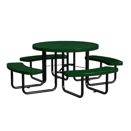 Leisure Craft Round Picnic Table, Black/Green, In Ground Mount, 46 in T46ROIG-BLACK GREEN