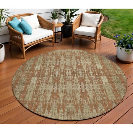 Homeroots 8' Orange Taupe And Beige Round Moroccan Washable Indoor Outdoor Area Rug 577213