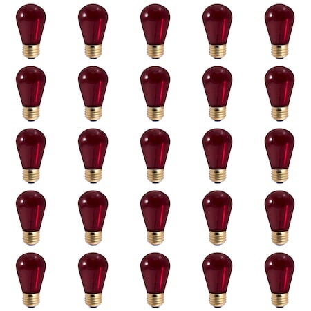 Bulbrite 11-Watt S14 Transparent Red Dimmable Incandescent Light Bulb, 25PK 861311
