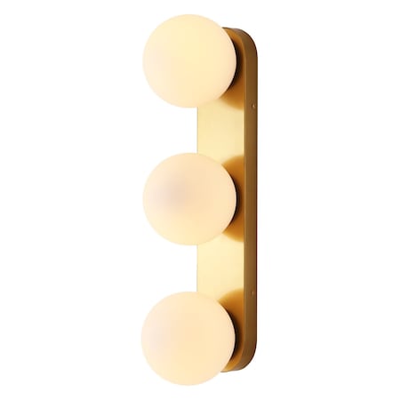 Jonathan Y Knox 23.3 in. 3-Light Mid-Century Modern Metal and Frosted Glass Globe LED Vanity Light, Brass Gold JYL9567A