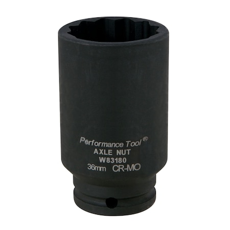 Perform Tool Socket 36 mm; Metric; Wheel Drive Axle Nut Socket; 12 Point; Chrome Moly Steel; Single W83180
