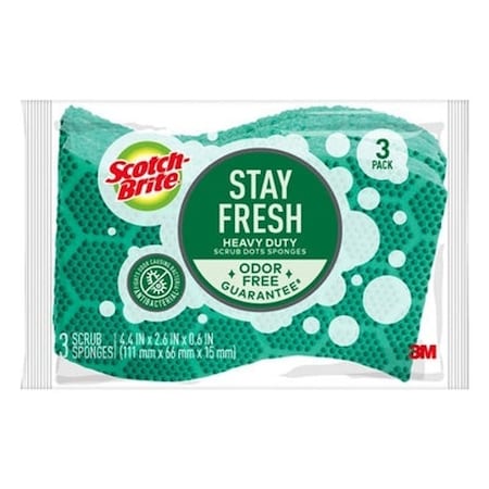Scotch-Brite Scrub Dots Sponge, 4.4 in L, 2.6 in W, 3PK 30303-8