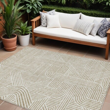 Homeroots 8' X 10' Beige And Brown Abstract Washable Indoor Outdoor Area Rug 594902
