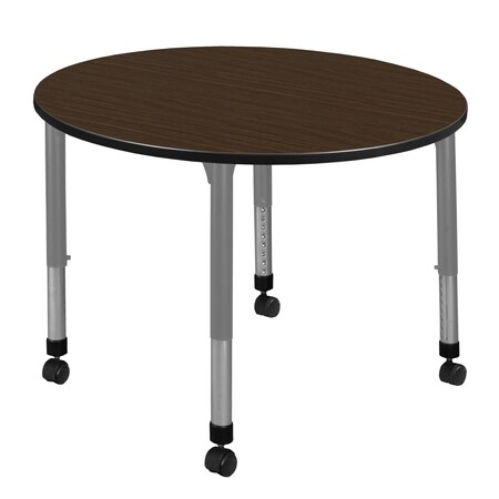 Regency Round Kee Height Adjustable Mobile Classroom Activity Table, 48 in W, 48 in L, Neo Walnut TB48RNDNWAPCGY