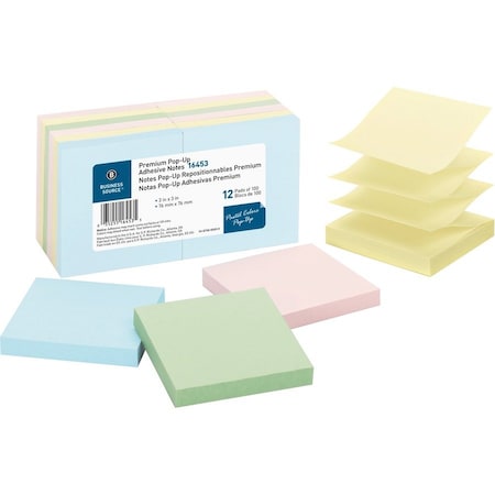 Business Source NOTES, POPUP, 3X3, 12PK, PASTEL, PK12 BSN16453