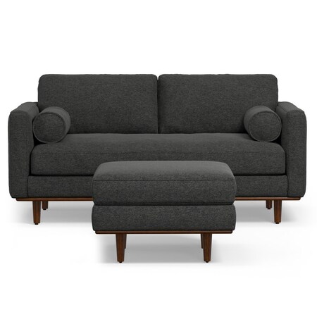 Homeroots 72" Gray Fabric Sofa With Ottoman With Brown Legs 641060
