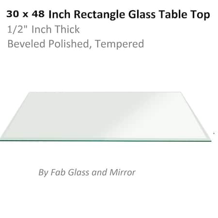 Fab Glass And Mirror 30in X 48in Rectangle 1/2in in Thick Tempered Radius Corners Beveled Edge Polish Glass Table Top T-30x48REC12THBETE