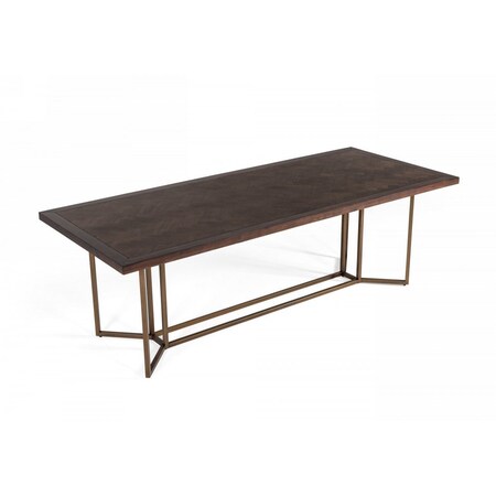 Homeroots 95" Dark Mango And Brass Rectangular Manufactured Wood And Iron Dining Table 486038