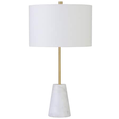 Homeroots 26" Gold and White Marble Table Lamp With White Drum Shade 524286