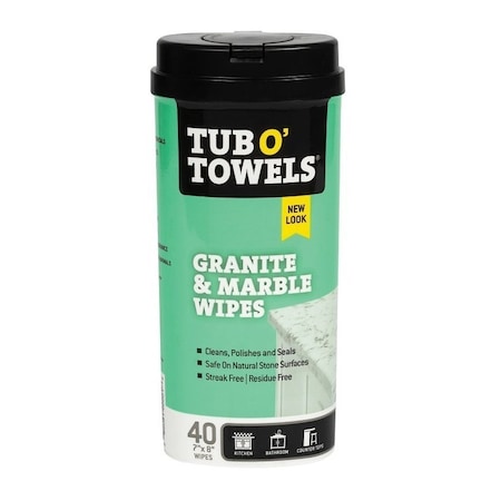 Tub O Towels Tub O'Towels Granite and Marble Cleaning Wipes, 8 in L, 7 in W, 1-Ply, Mild, Polypropylene TW40-GR