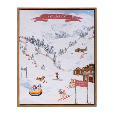 Homeroots Dog Ski Resort Brown Framed Wall Art 634745