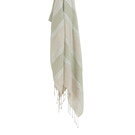 Homeroots 50" X 60" Natural Cotton Woven Striped Throw Blanket with Fringe 518816