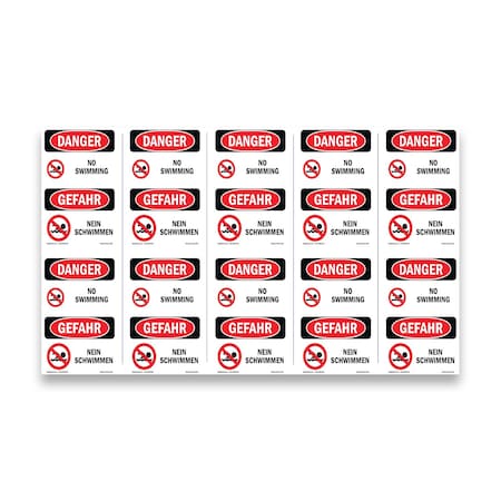Signmission Safety Sign, OSHA Danger, 5" Height, No Swimming Bilingual, D-35-VG-1709-10PK OS-DS-D-35-VG-1709-10PK