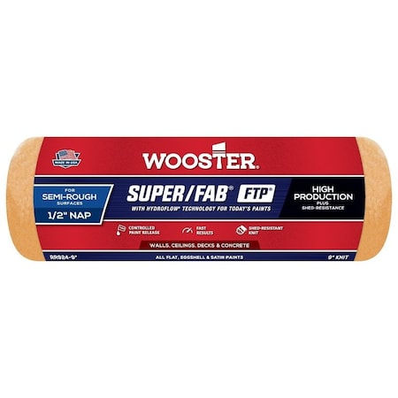 Wooster Roller Cover, 1/2 in Thick Nap, 9 in L, Fabric Cover, Lager RR924-9