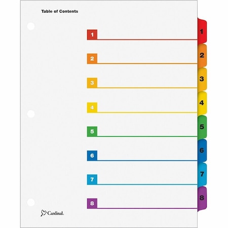 Cardinal Brands Cardinal OneStep Printable T.O.C. Divider, Printed 1, 8, 9"x11", 8 Tabs, White/Multicolor 60818