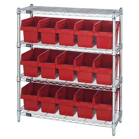 Quantum Storage Systems WIRE SHELVING UNIT WITH BINS RED WR4-39-1236-802RD