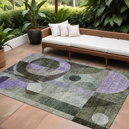 Homeroots 10' X 14' Olive Green Purple And Gray Geometric Washable Indoor Outdoor Area Rug 604419