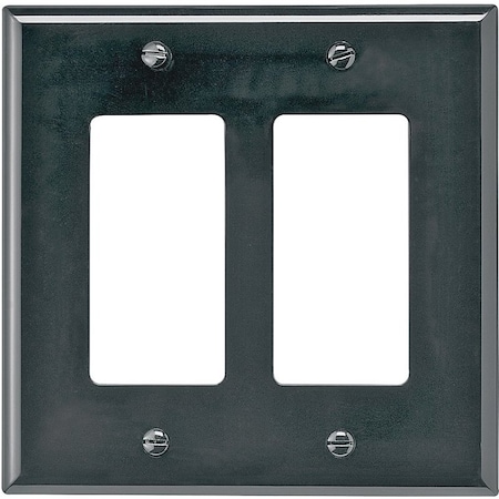Eaton Wiring Devices Wallplate, 4-7/8 in L, 4.93 in W, 2 -Gang, Polycarbonate, Black, High-Gloss PJ262BK