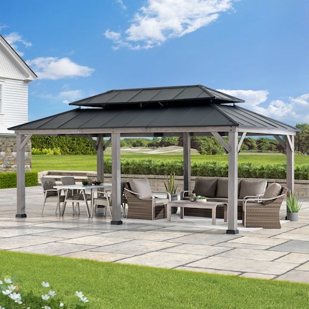 Sunjoy 12x20 ft. Wood Gazebo, Outdoor Patio Aluminum Hardtop Gazebo, Black A102032651